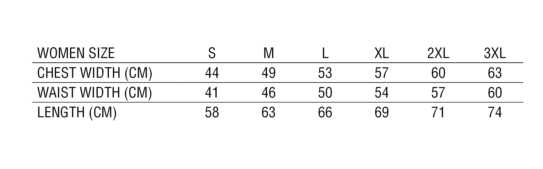 Ladies Tshirt Size Chart